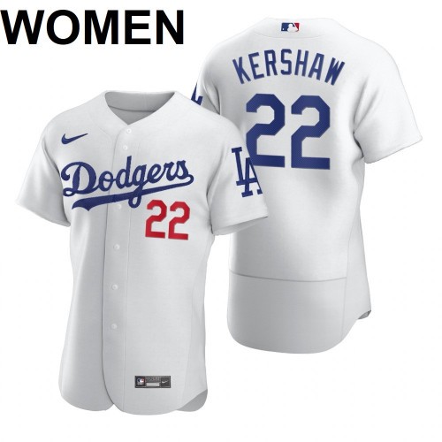 Women Los Angeles Dodgers #22 Clayton Kershaw red Nike White Home 2020 Replica Player MLB Jersey